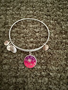 Alex and Ani Silver Bangle with Pink and Purple Starburst Charm